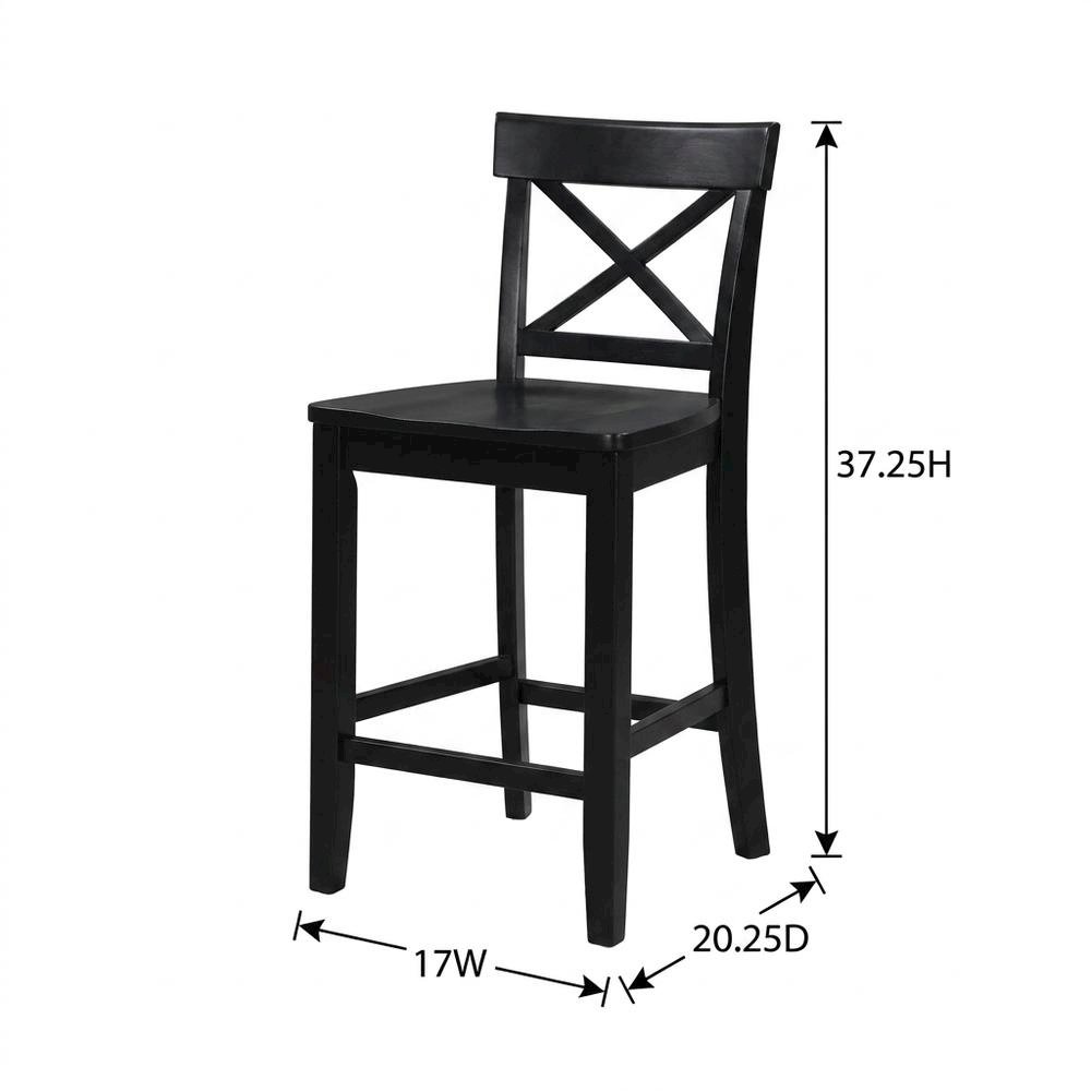 Black 24-Inch X-Back Counter Stool with Vietnamese Mahogany Wood Seat. Picture 7