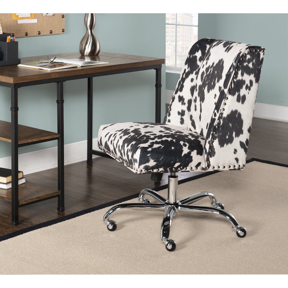 Draper Office Chair, Black And White Cow Print. Picture 3