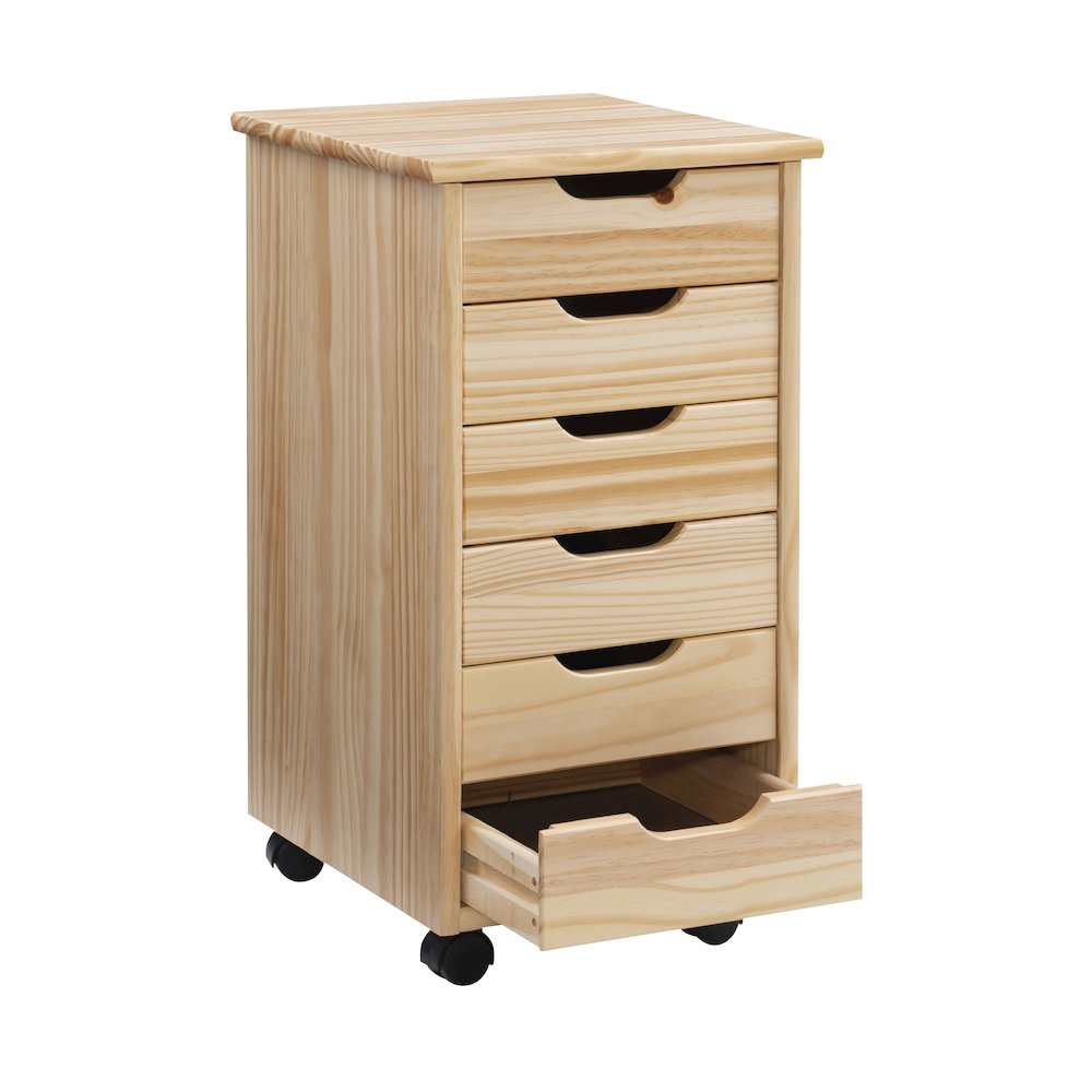 Cary Six Drawer Rolling Storage Cart, Natural. Picture 1