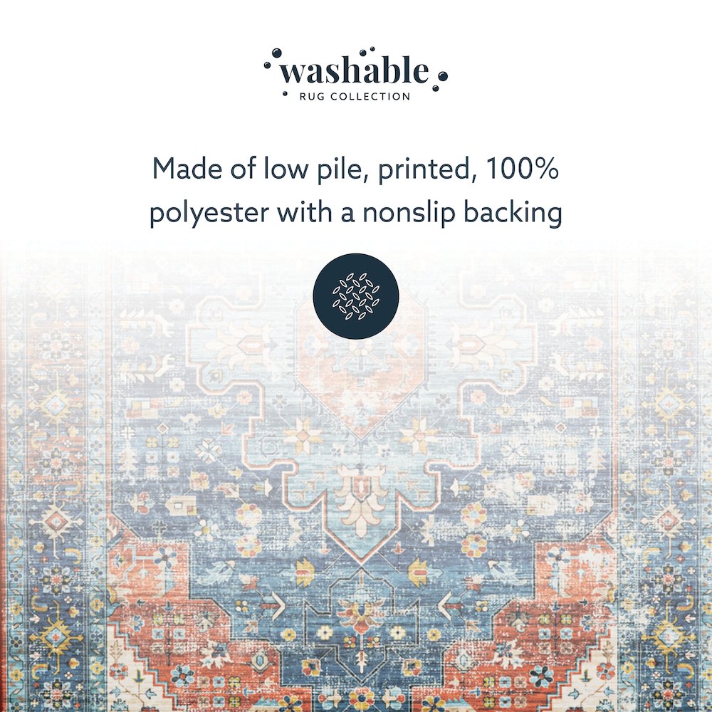 Washable Markum Teal/Rust 5x7, Rug. Picture 8