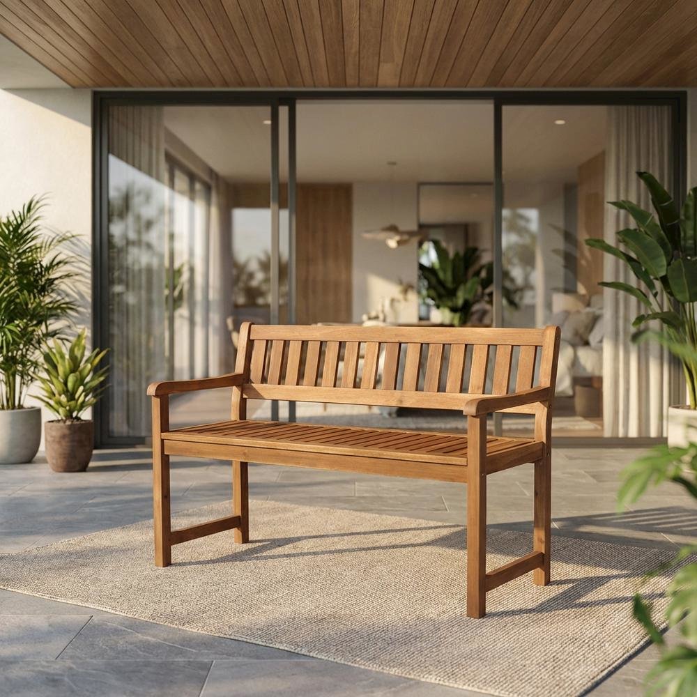Acorn Finish Outdoor Bench In Solid Wood And Acacia For Patio Decor. Picture 2