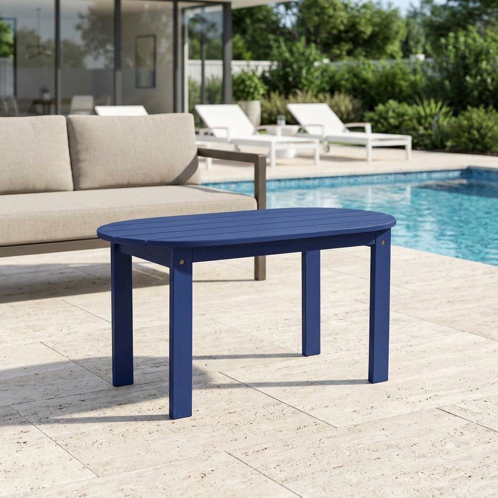 Blue Outdoor Coffee Table With Acacia Wood Finish And Sturdy Construction. Picture 3