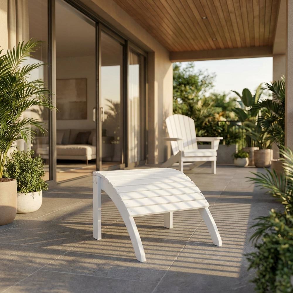 White Outdoor Ottoman With Solid Wood And Acacia Construction For Versatile Use. Picture 2