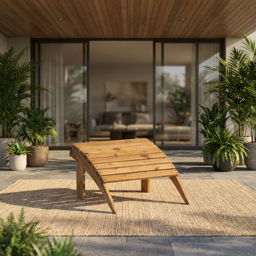 Brown Acorn Outdoor Ottoman With Solid Wood And Acacia Material. Picture 2