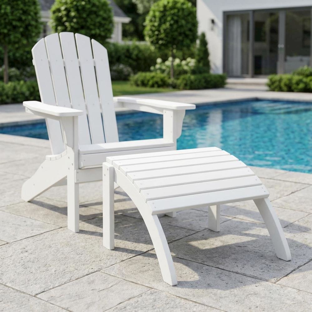 White Outdoor Ottoman With Solid Wood And Acacia Construction For Versatile Use. Picture 3