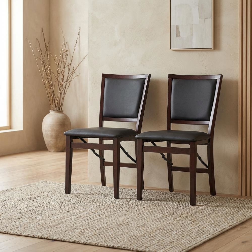 Brown Padded Back Folding Chair Set of 2, Fabric Seat, Metal Frame. Picture 2