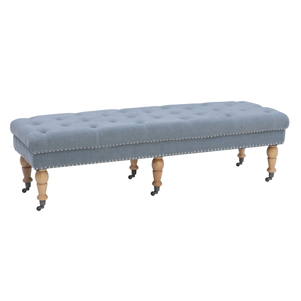 Isabelle Washed Blue Linen 62 Inches Bench. Picture 7