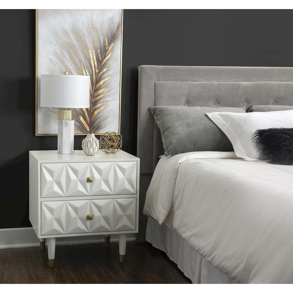 Two Drawer Geo Texture Nightstand White. Picture 3