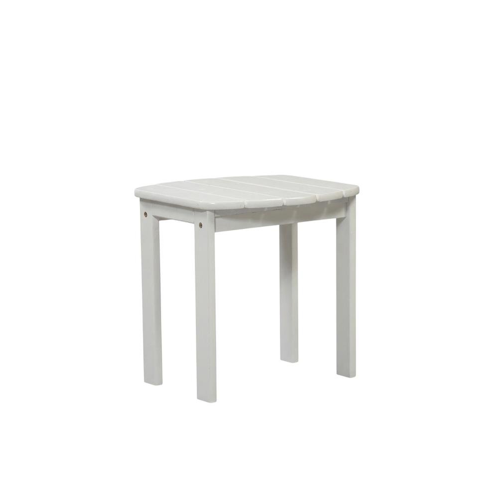 White Outdoor End Table With Solid Wood And Acacia Finish For Patio Use. Picture 1