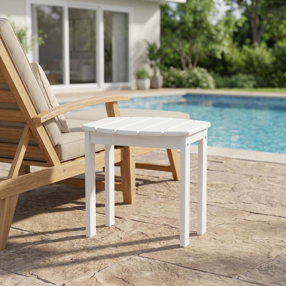 White Outdoor End Table With Solid Wood And Acacia Finish For Patio Use. Picture 3