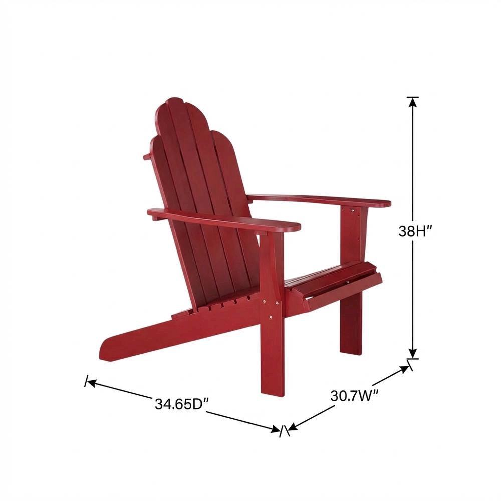 Red Adirondack Chair With Solid Wood Construction And Comfortable Design. Picture 7