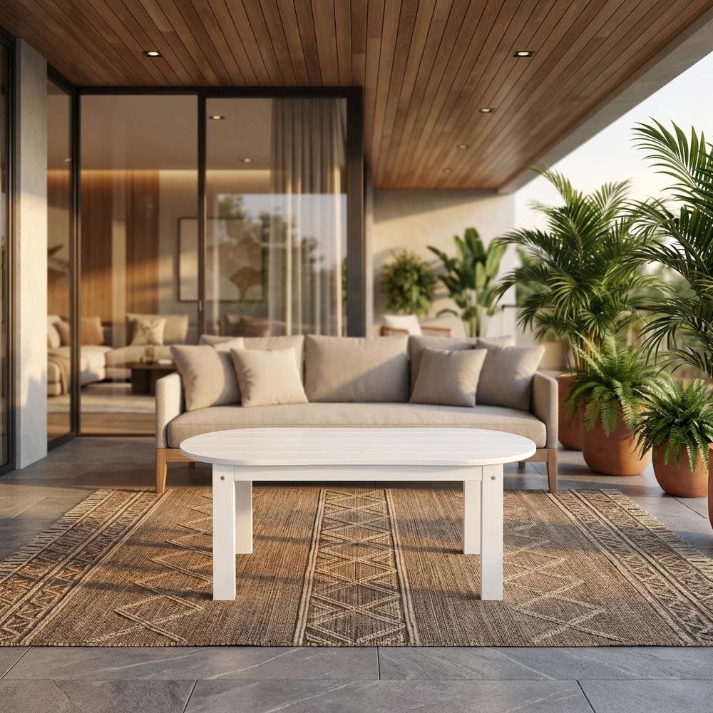 Outdoor White Coffee Table With Solid Wood And Acacia Finish. Picture 2