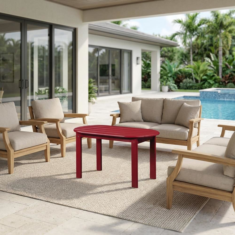 Red Outdoor Coffee Table With Solid Wood And Acacia Finish. Picture 3