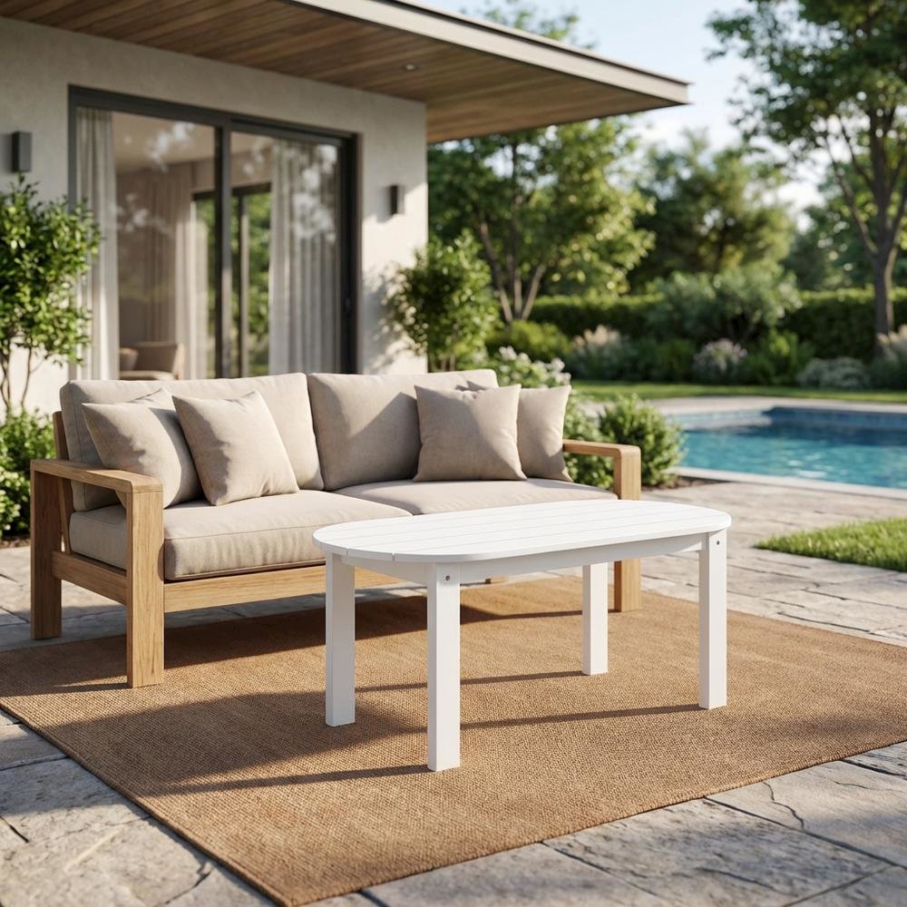 Outdoor White Coffee Table With Solid Wood And Acacia Finish. Picture 3