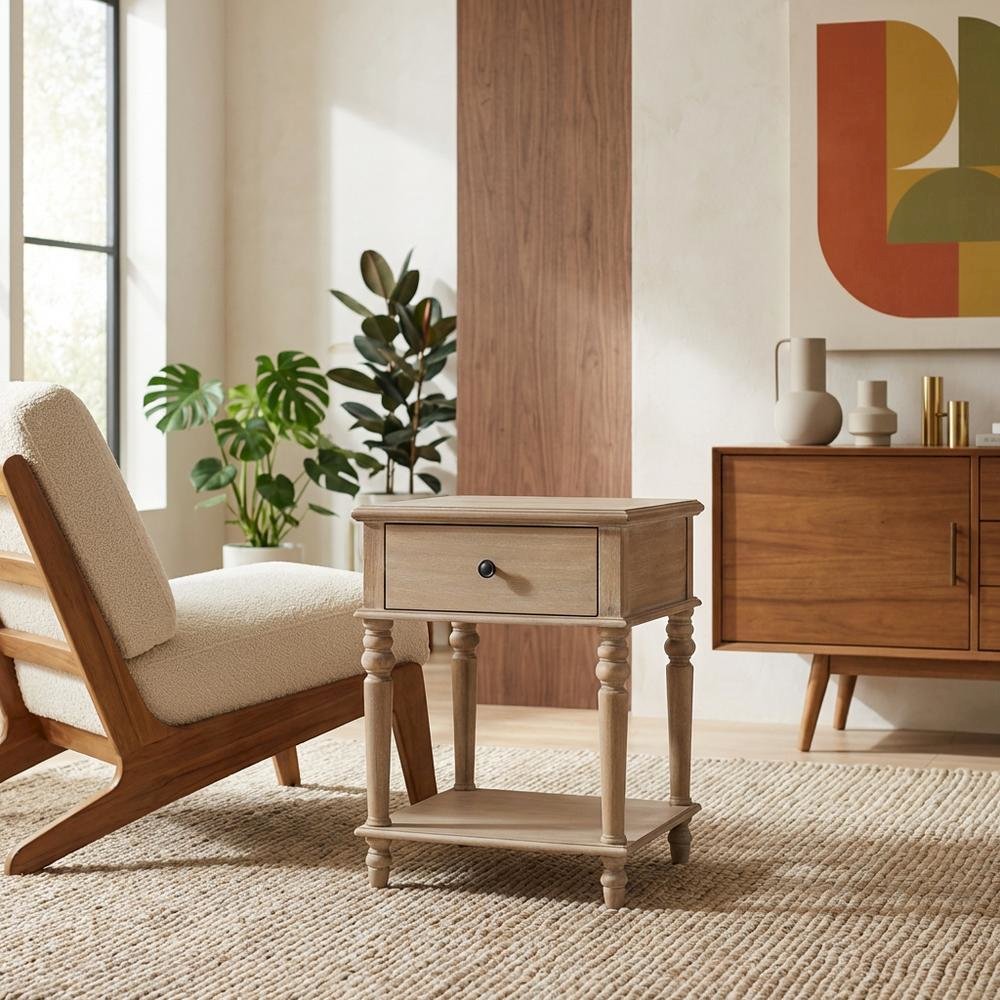 Natural, Side Table, Quality Build, Durable Wood Frame. Picture 2