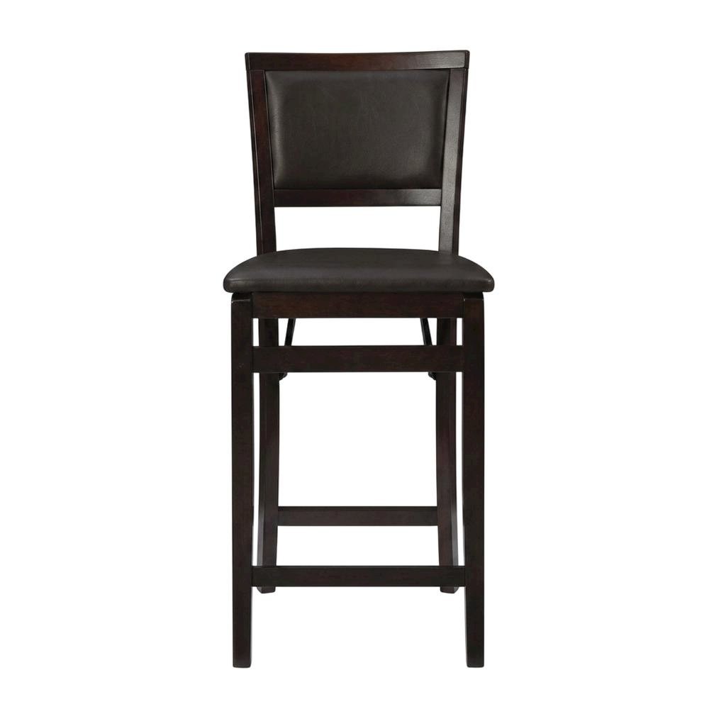 Foldable Plywood Counter Stool with Merlot Finish and Comfortable Foam Seat. Picture 1