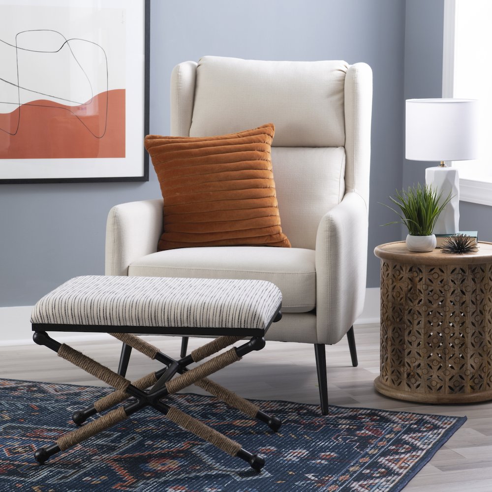 Ashburn Campaign Accent Stool Striped. Picture 2