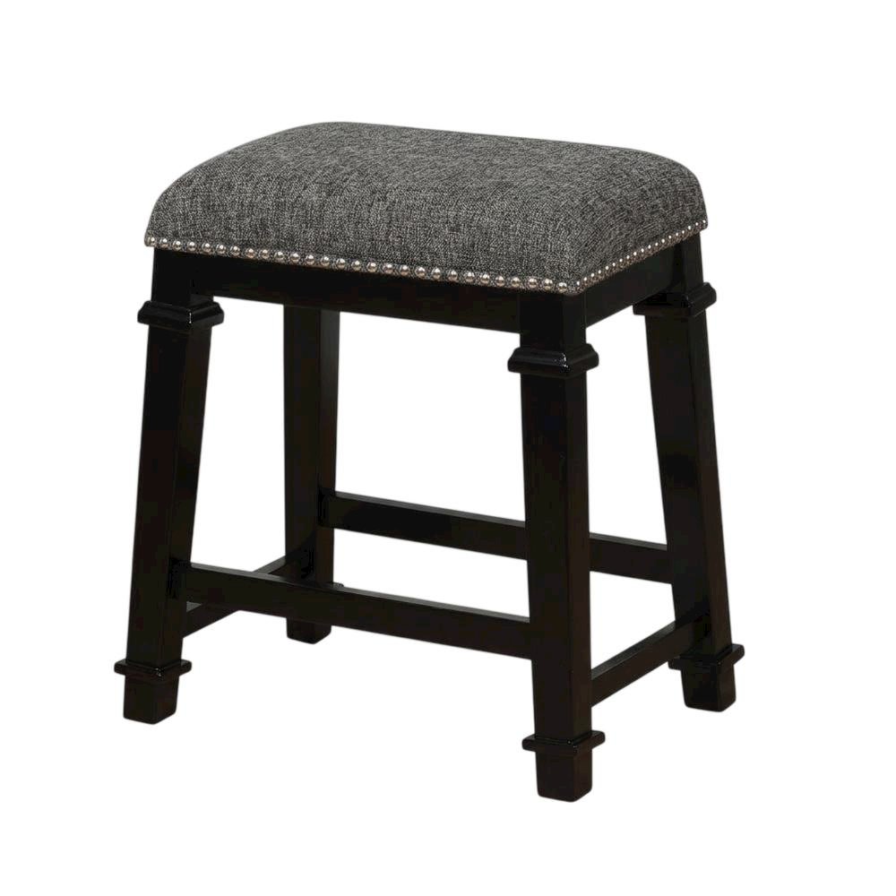 Black and White Tweed Backless Counter Stool with Wood Frame and Foam Seat. Picture 3