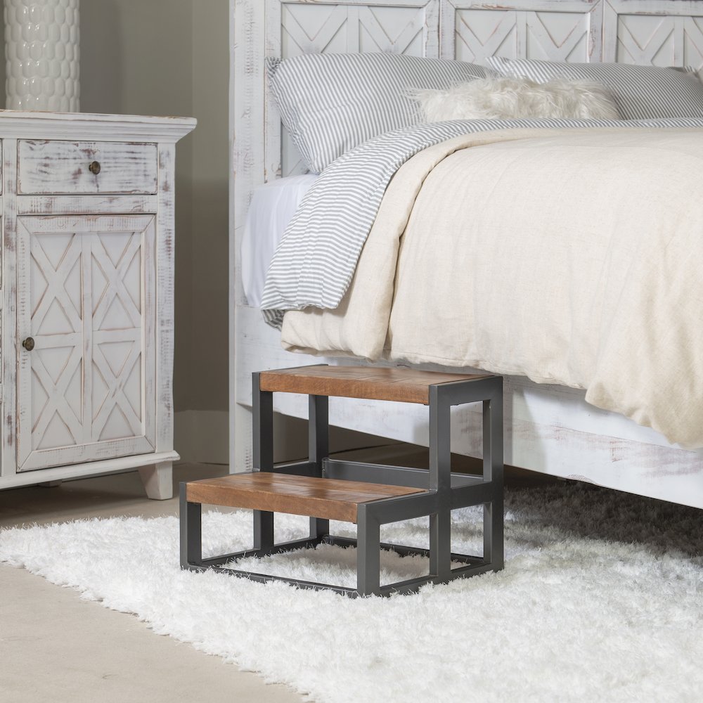 Blythe Wood And Metal Bed Steps Gunmetal. Picture 5