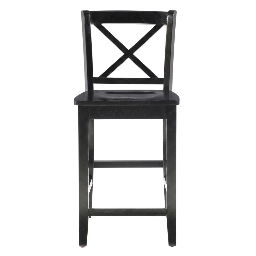 Black 24-Inch X-Back Counter Stool with Vietnamese Mahogany Wood Seat. Picture 4