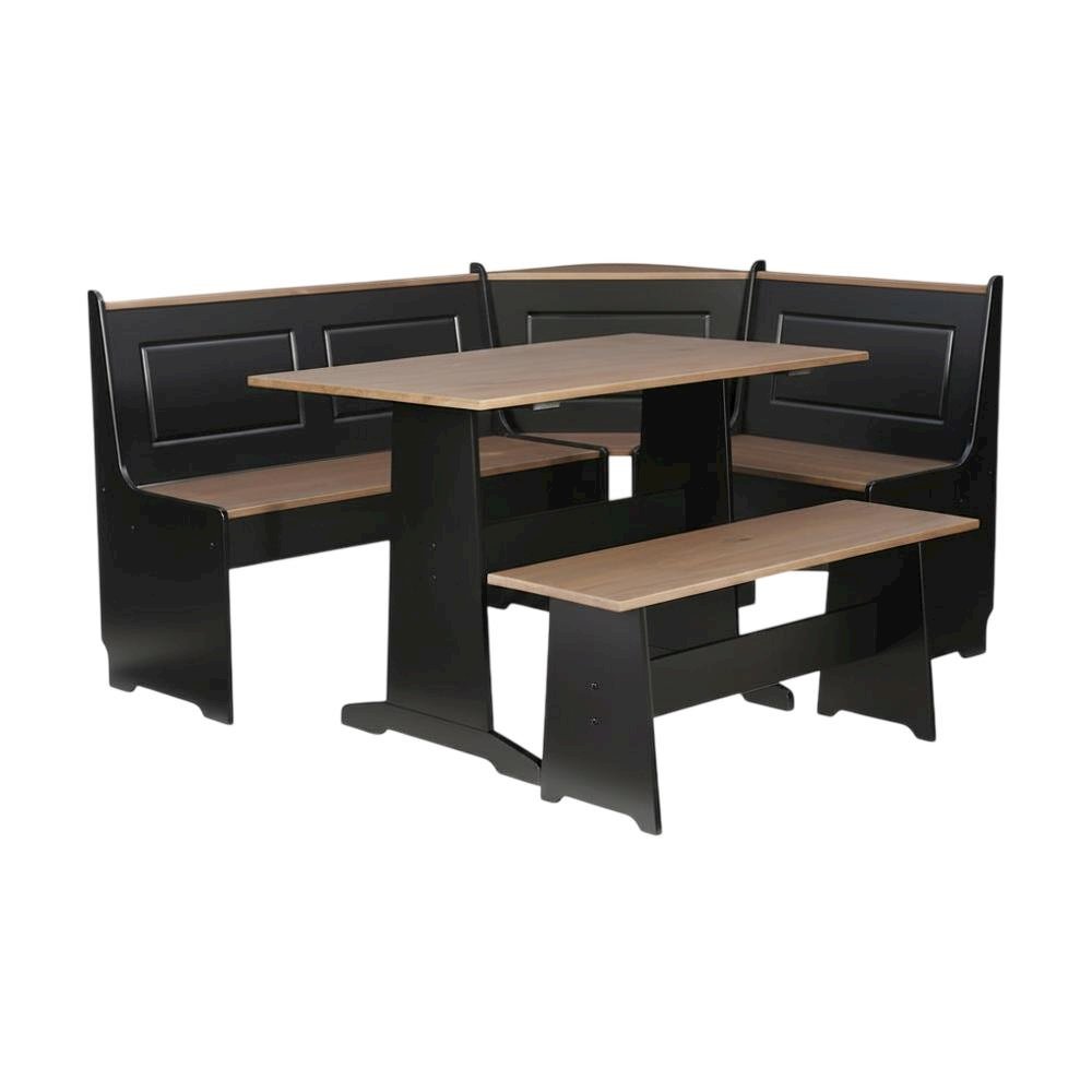 Black and Pecan Dining Furniture Set with Solid Wood Accents and MDF Framework. Picture 1