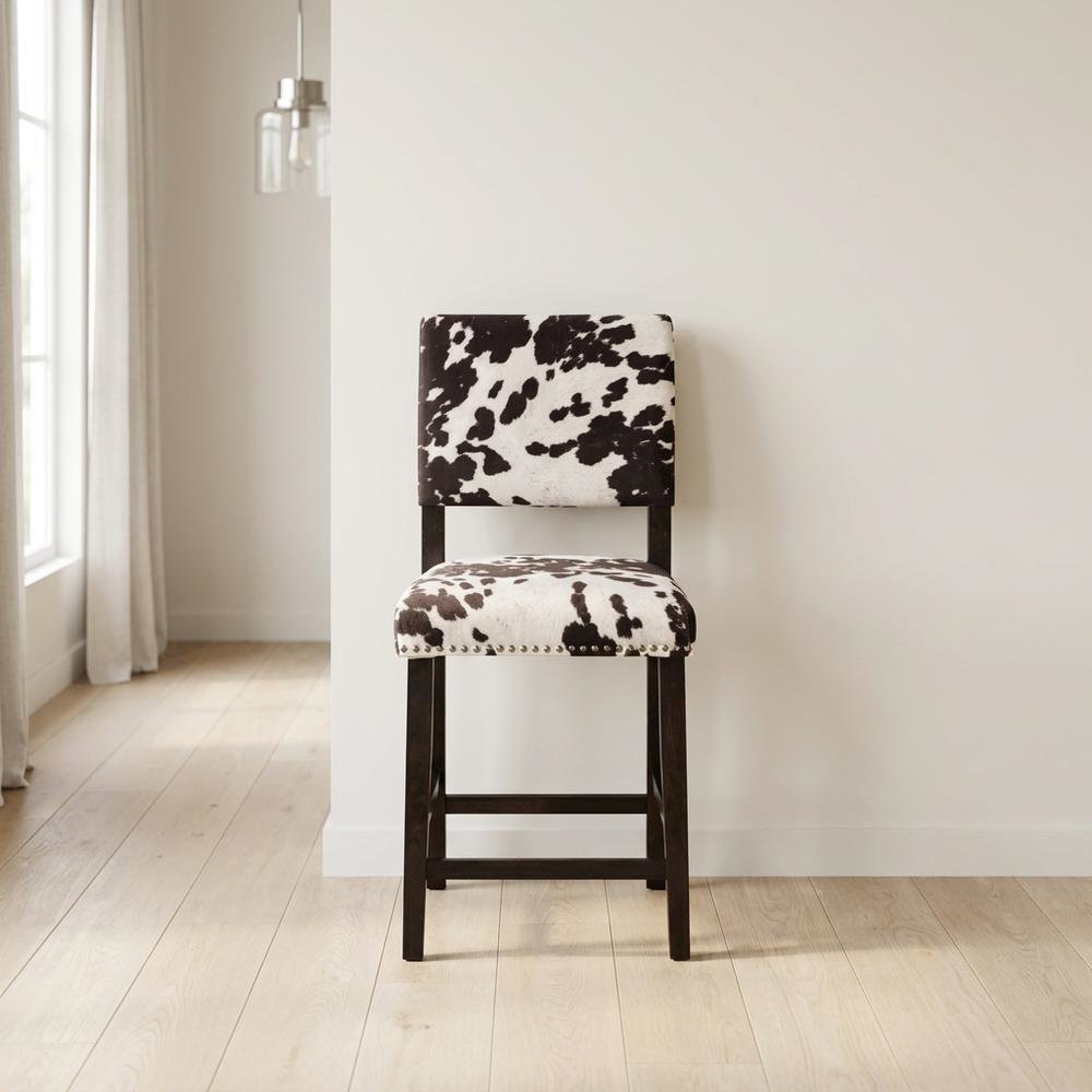 Brown Counter Stool with Microfiber Seat and Durable Hardwood Frame. Picture 2