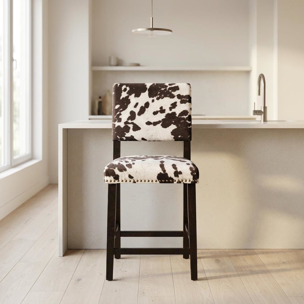 Brown Counter Stool with Microfiber Seat and Durable Hardwood Frame. Picture 3