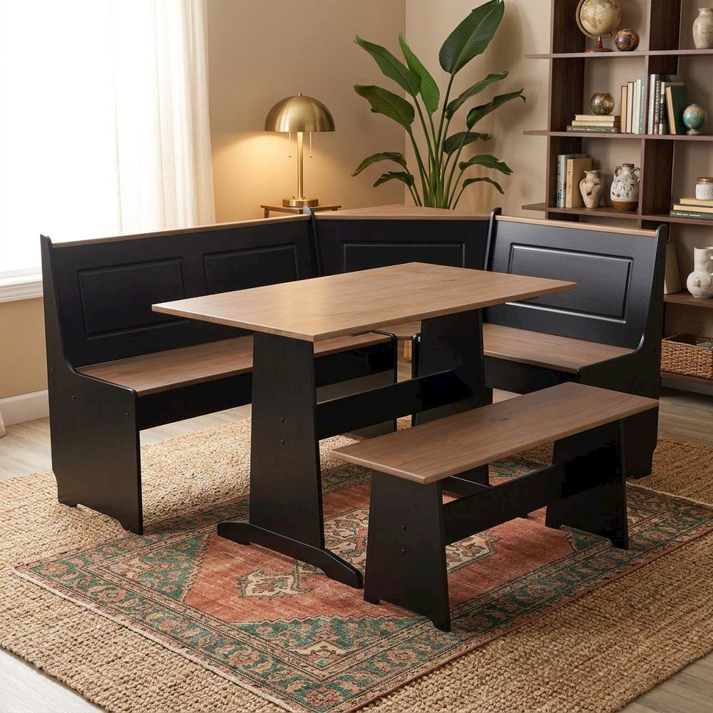 Black and Pecan Dining Furniture Set with Solid Wood Accents and MDF Framework. Picture 3