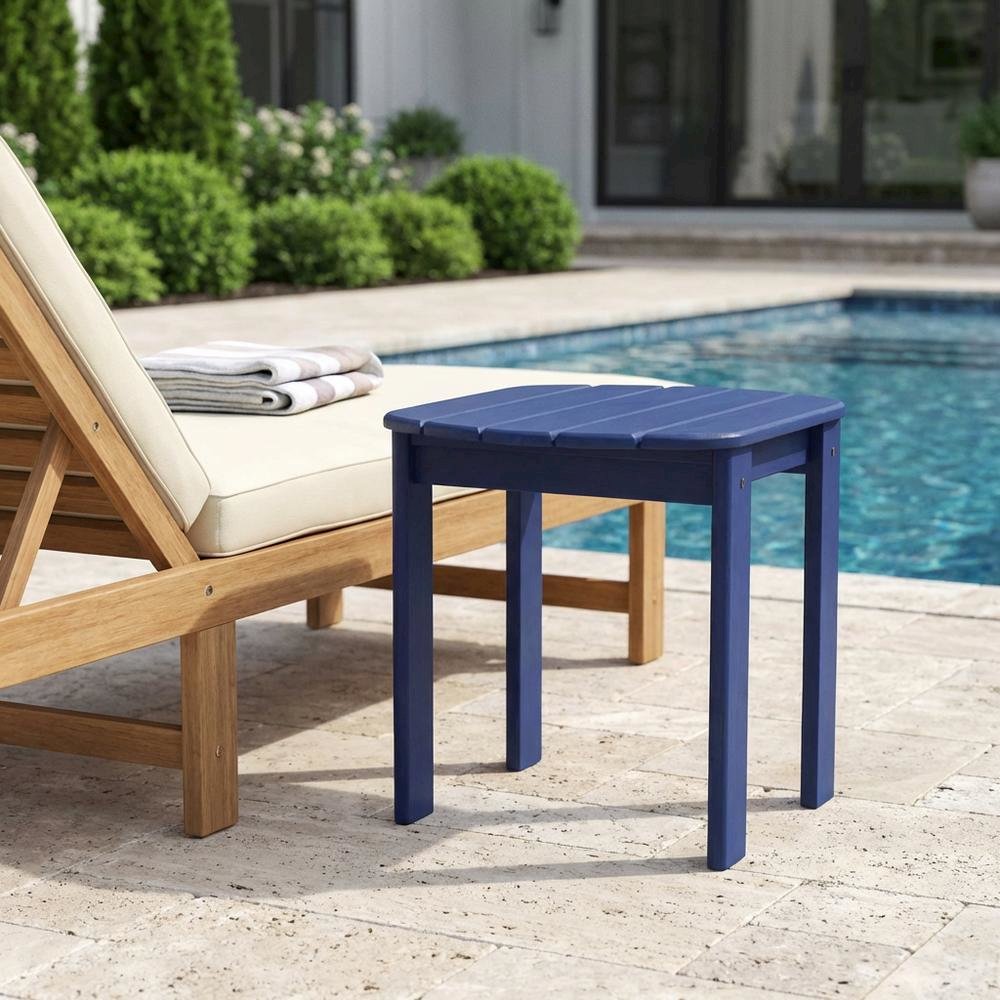 Outdoor End Table In Blue, Acacia Wood Finish, Durable Solid Wood Construction. Picture 3