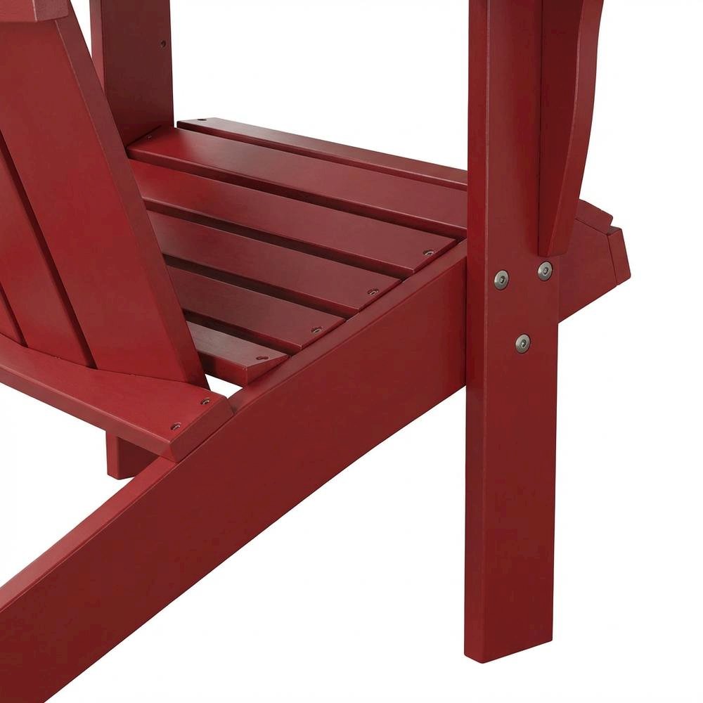 Red Adirondack Chair With Solid Wood Construction And Comfortable Design. Picture 6