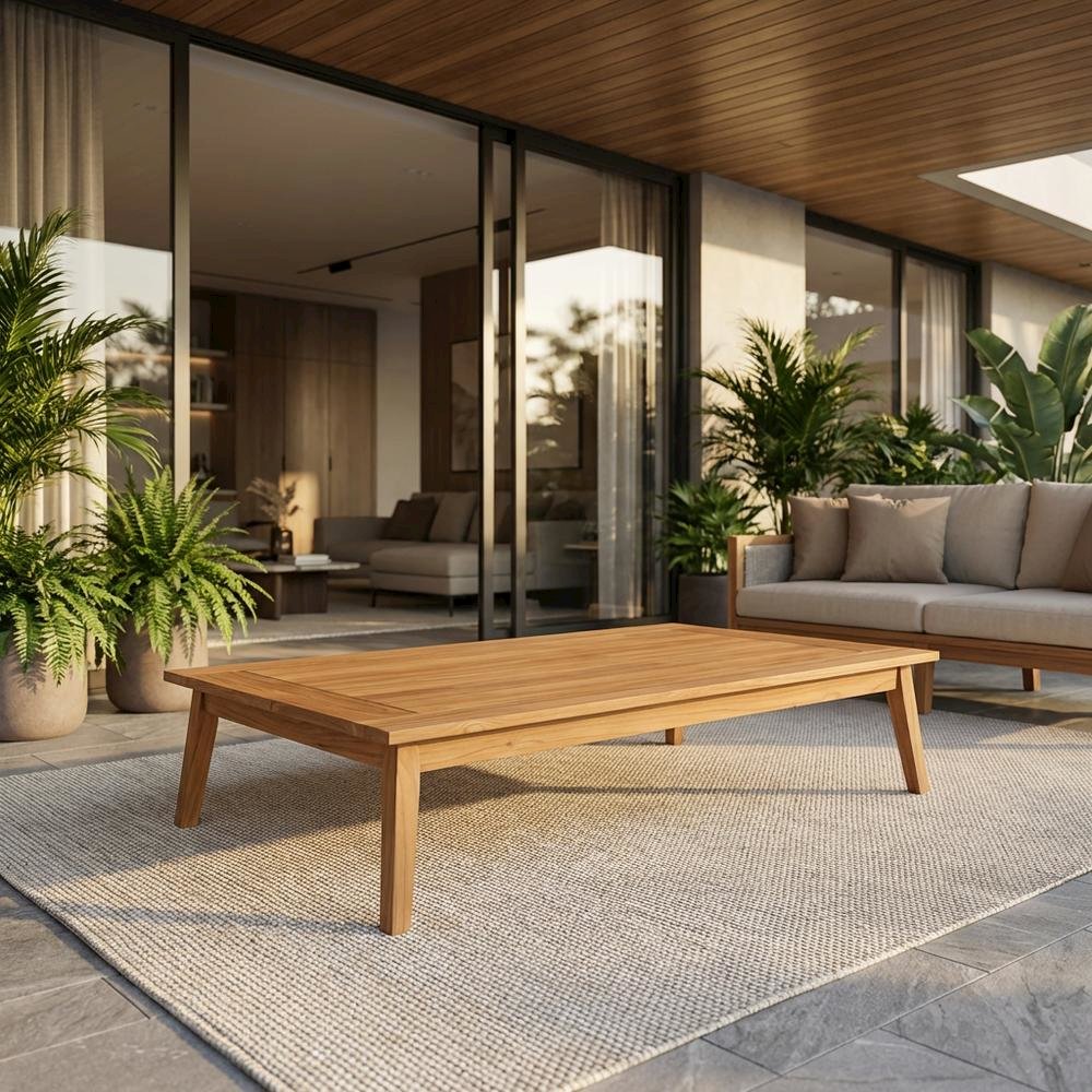 Teak Outdoor Coffee Table With Finish And Midcentury Modern Style. Picture 2