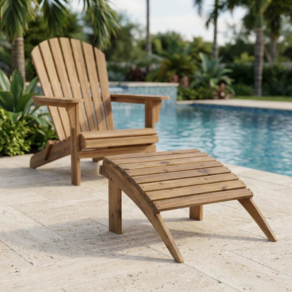 Brown Acorn Outdoor Ottoman With Solid Wood And Acacia Material. Picture 3