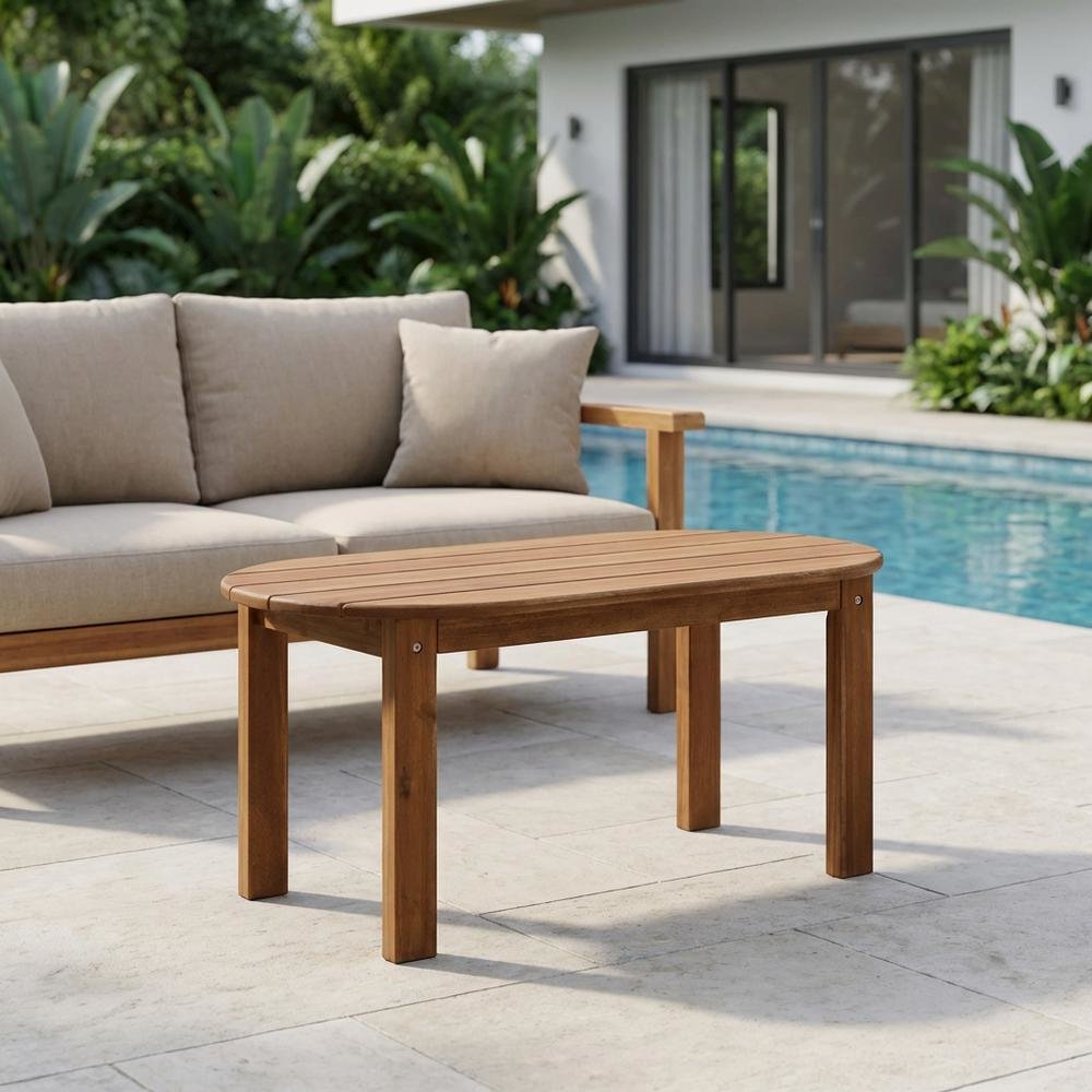 Brown Acacia Wood Outdoor Coffee Table With Solid Construction And Slim Profile. Picture 3