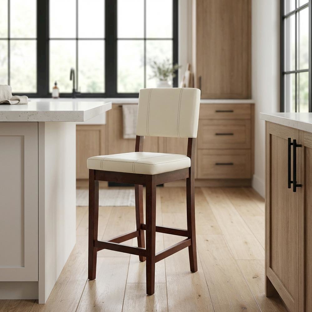 Cream Counter Stool with Rubberwood Frame and Padded Seat. Picture 2