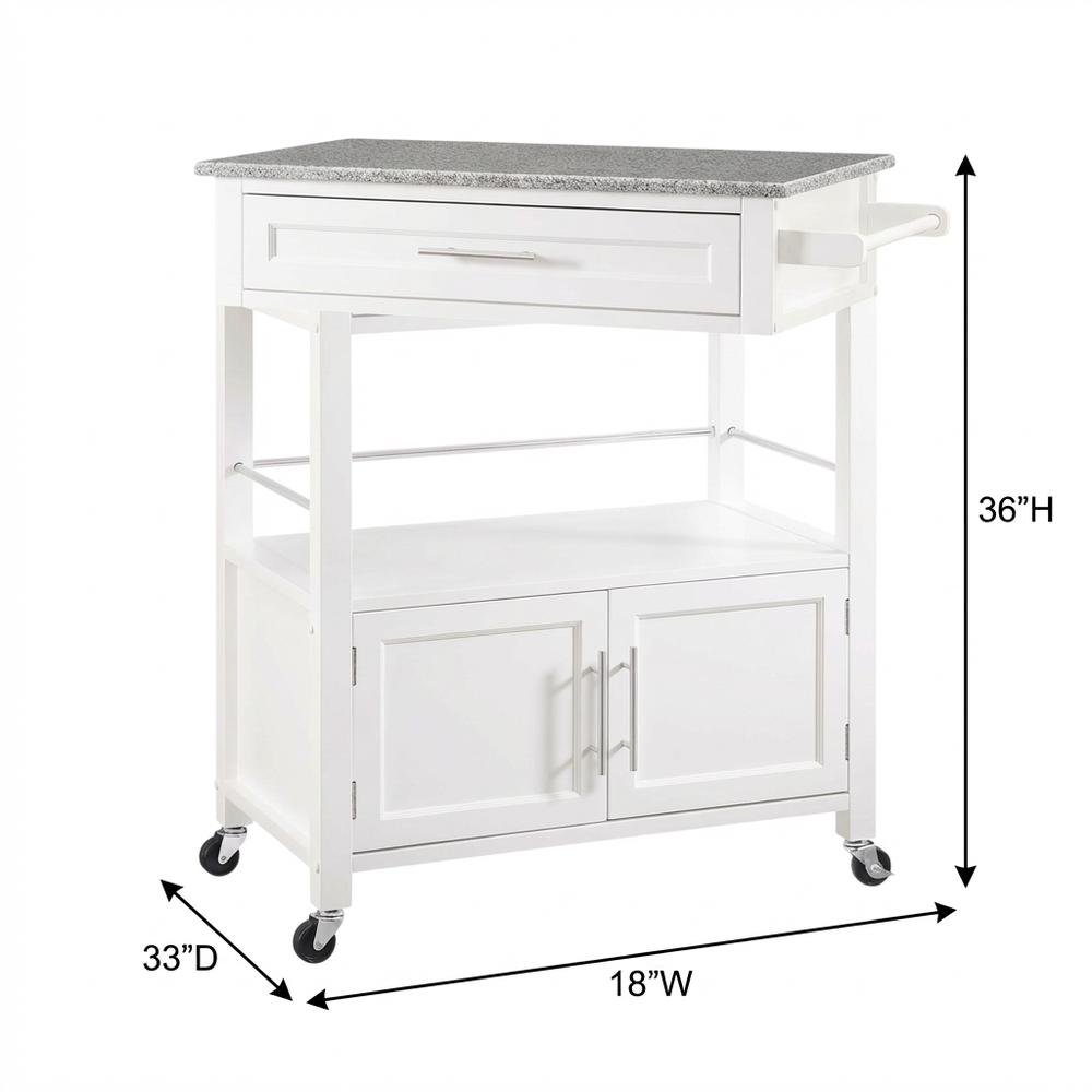White Kitchen Cart with Granite Top and Timber Construction for Food Prep. Picture 3