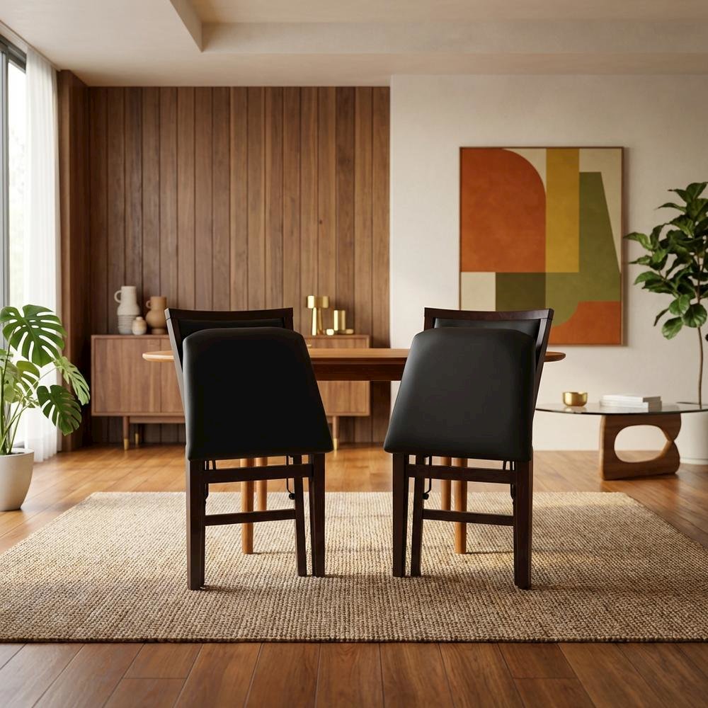 Brown Padded Back Folding Chair Set of 2, Fabric Seat, Metal Frame. Picture 3