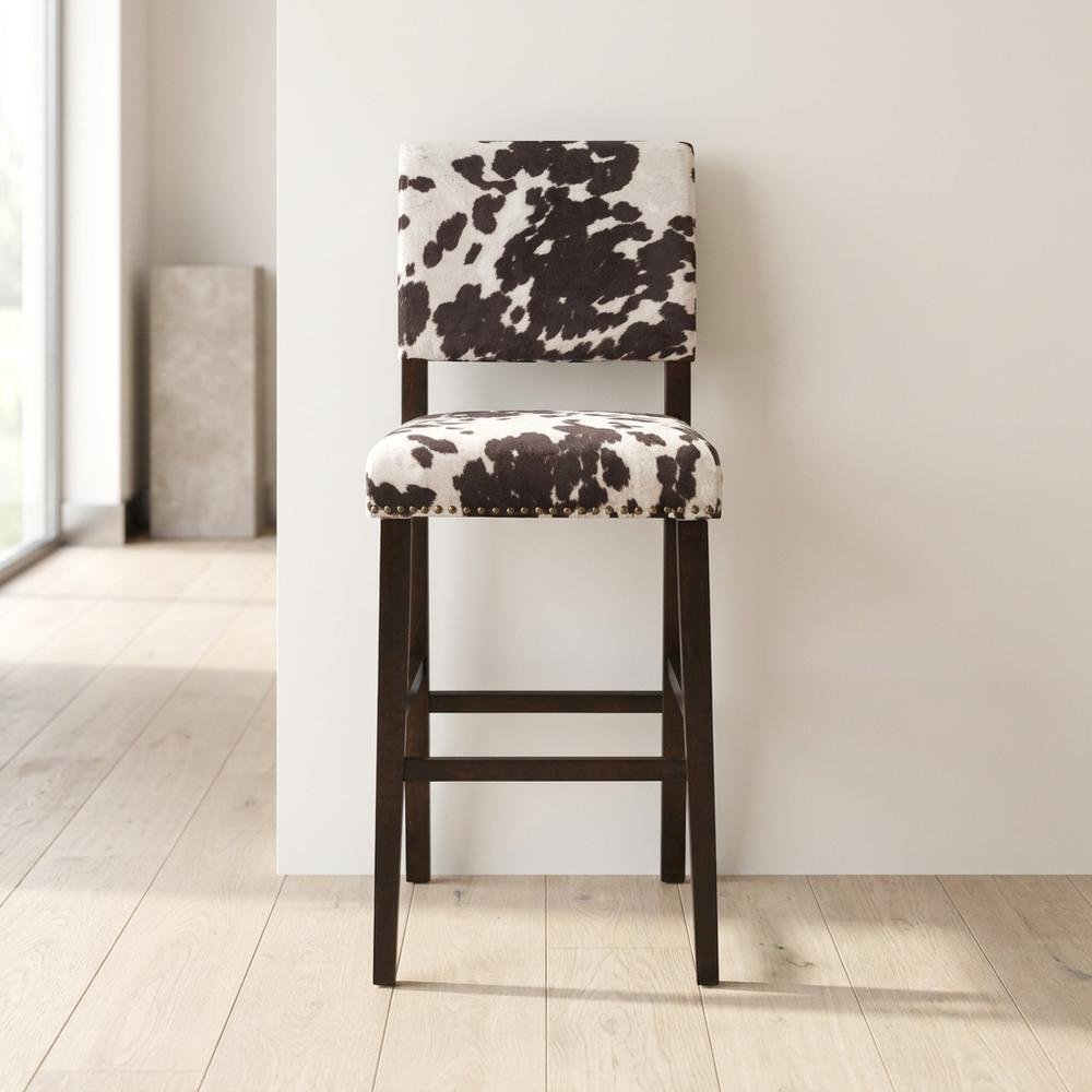 Brown Pine and Hardwood Bar Stool with Microfiber Seat and Modern Design. Picture 2