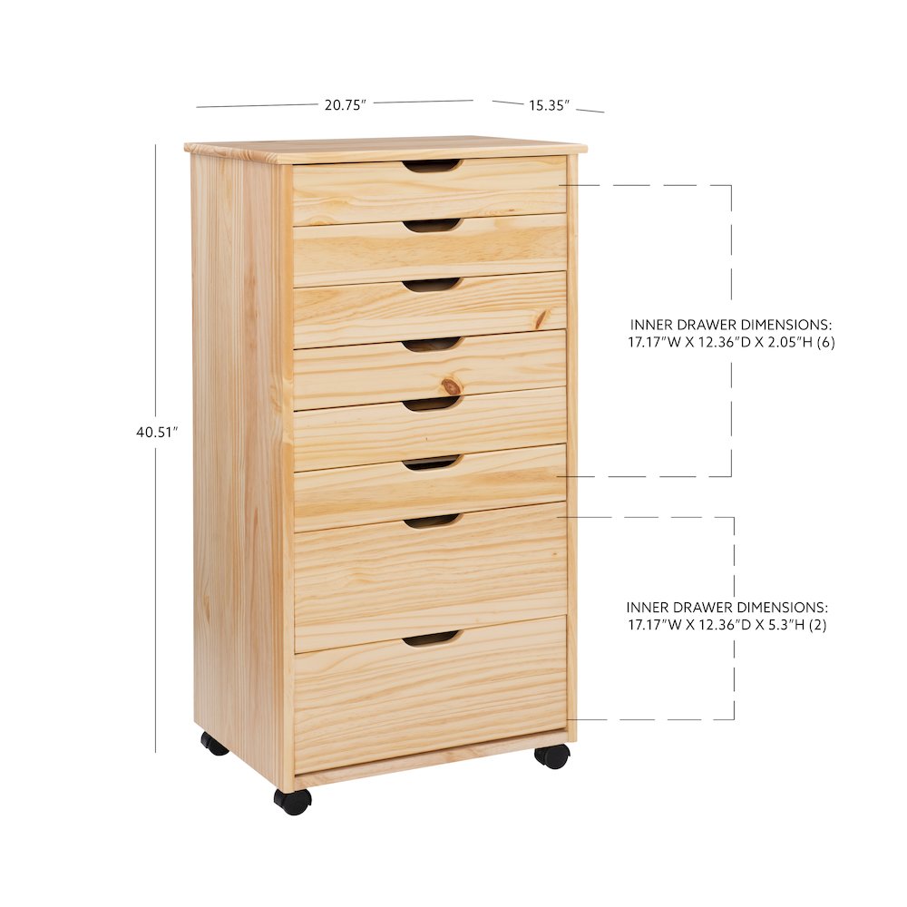 Cary Eight Drawer Rolling Storage Cart, Natural. Picture 17