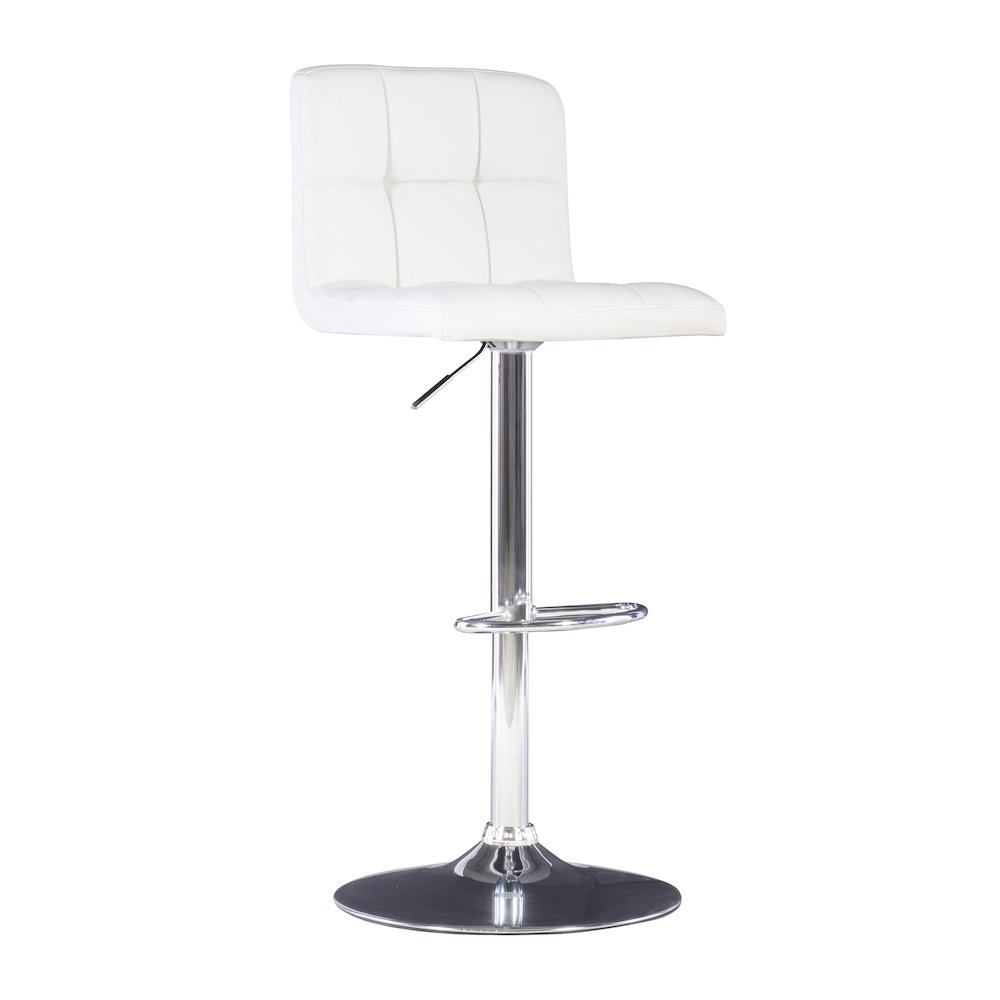 White Quilted Faux Leather & Chrome Adjustable Height Bar Stool. Picture 9