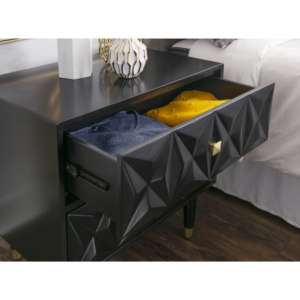 Two Drawer Geo Texture Nightstand Black. Picture 4