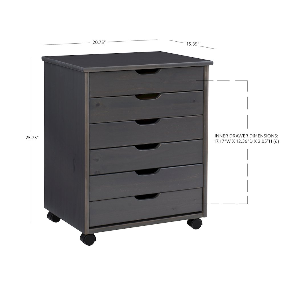 Cary Six Drawer Wide Roll Cart, Grey. Picture 16