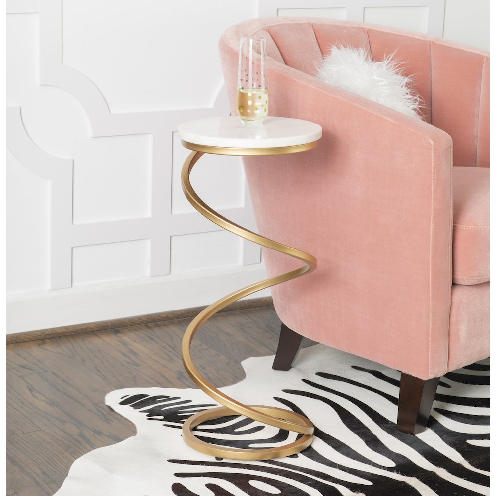 Rian Spiral Drink Table White Marble. Picture 1
