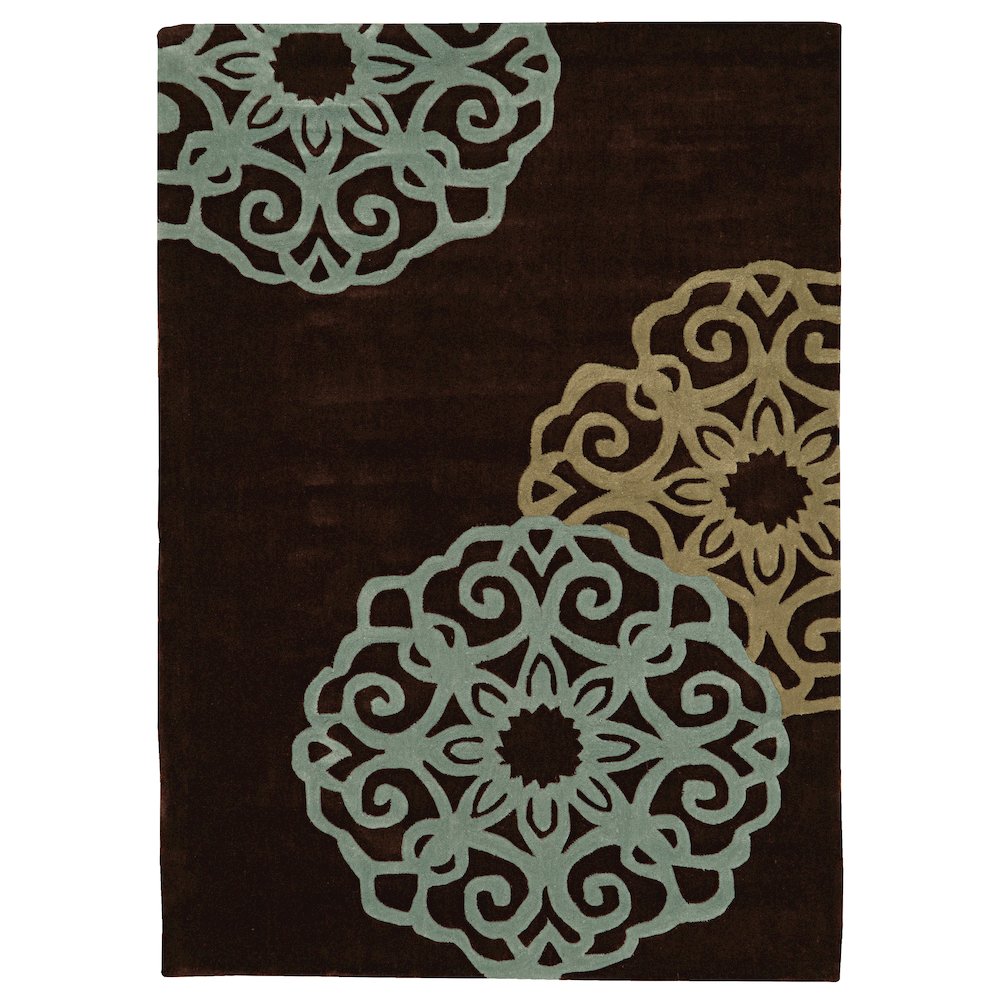 Trio Medallion Chocolate & Ice Blue 8x10, Rug. Picture 1