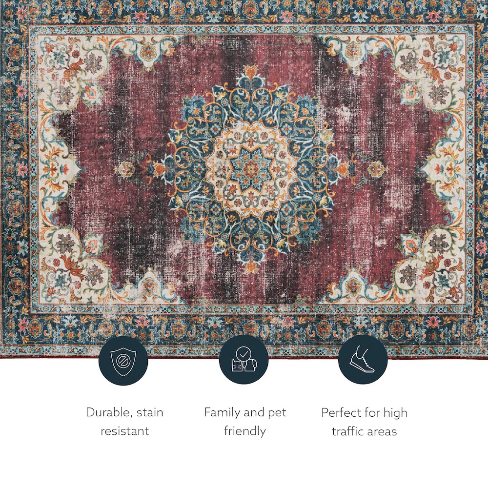Washable Bryant Ivory/Burgundy 2x8, Rug. Picture 4