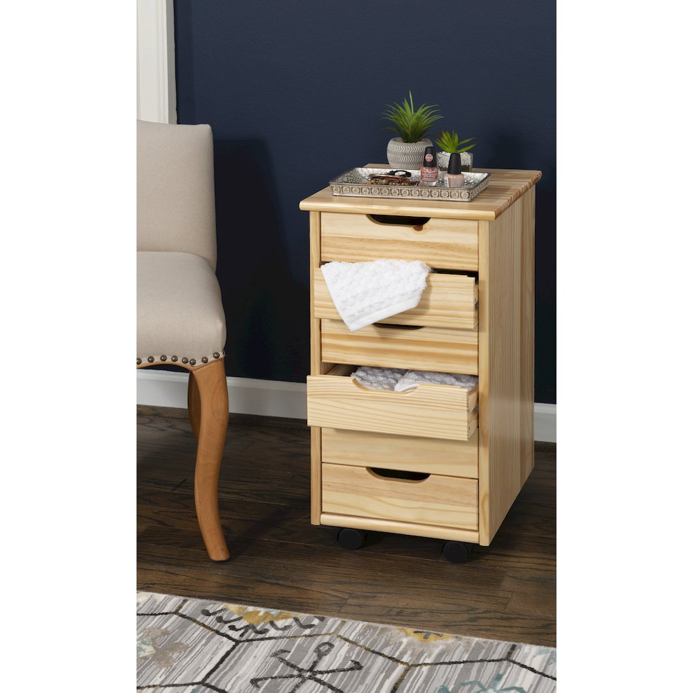 Cary Six Drawer Rolling Storage Cart, Natural. Picture 3