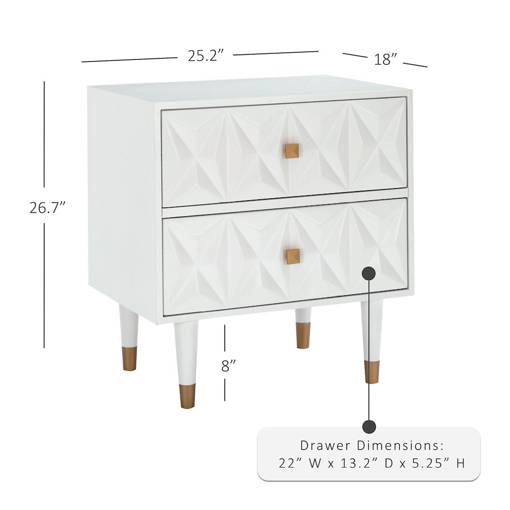 Two Drawer Geo Texture Nightstand White. Picture 18