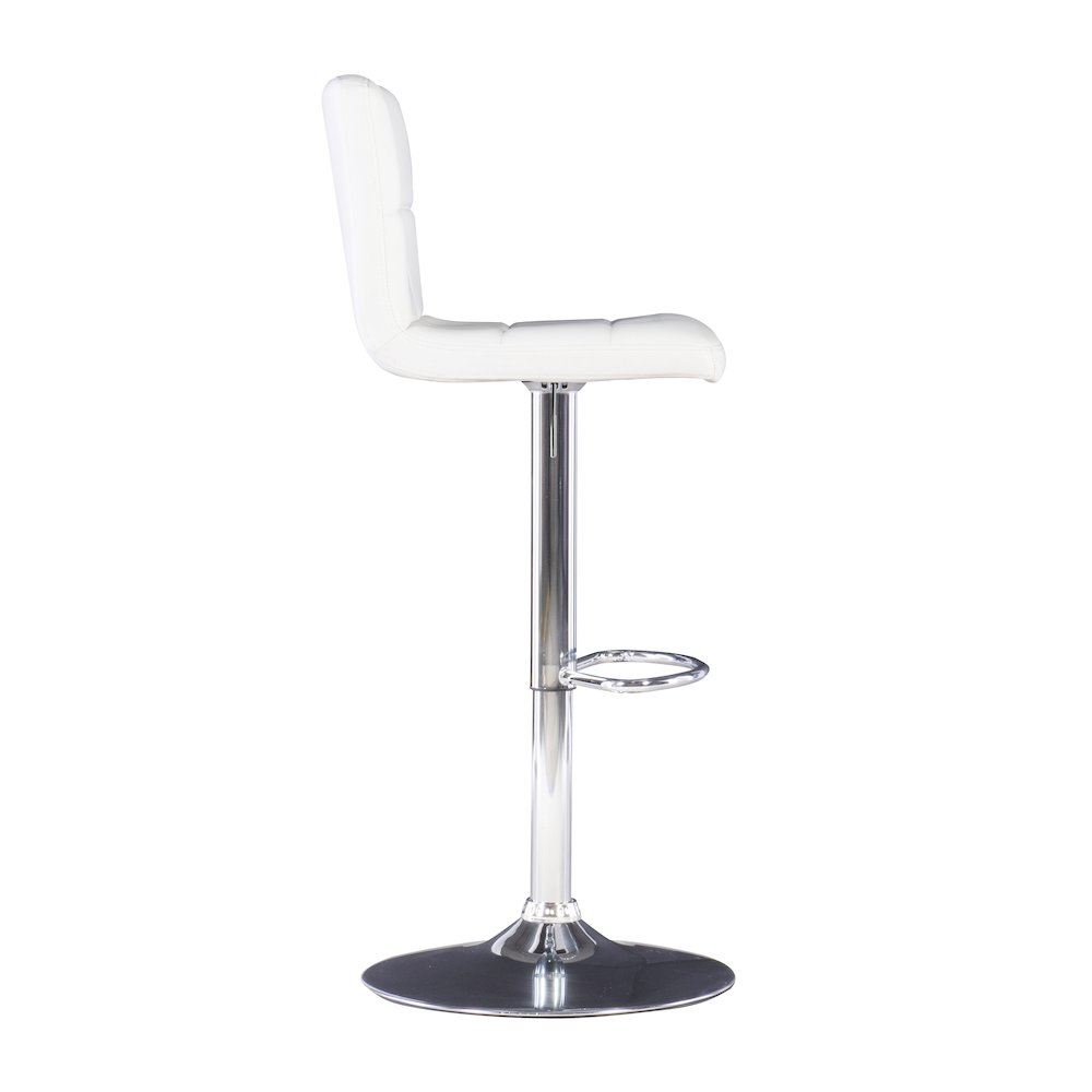 White Quilted Faux Leather & Chrome Adjustable Height Bar Stool. Picture 7