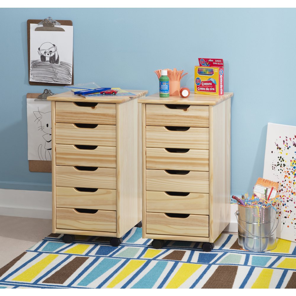 Cary Six Drawer Rolling Storage Cart, Natural. Picture 5