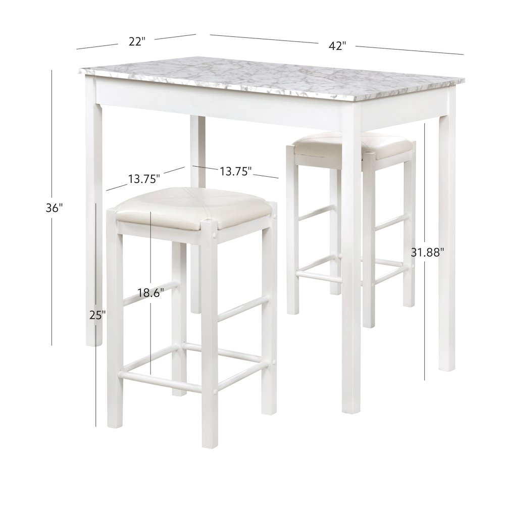 Lancer 3 Piece Tavern Set, White Faux Marble. Picture 14