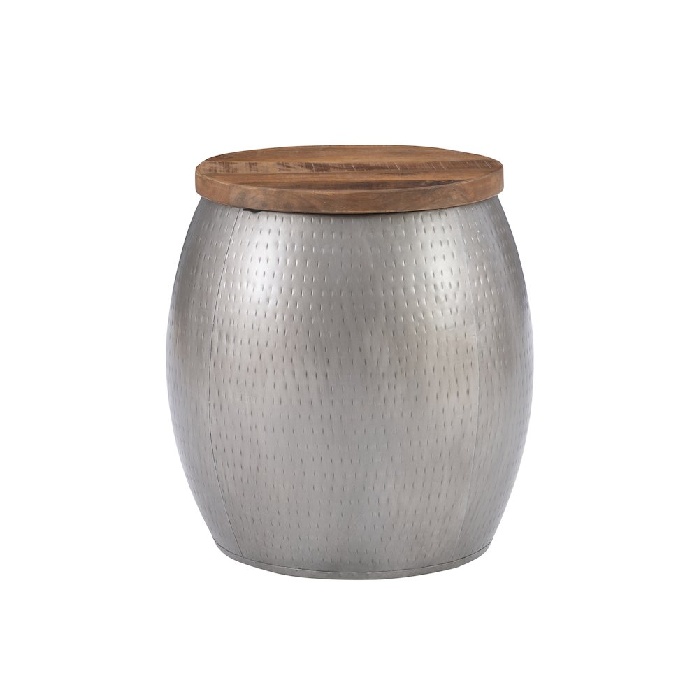 Royce Drum Side Table With Storage Pewter. Picture 6